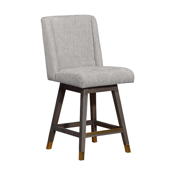 Armen Living Stancoste 40 in. Grey Oak Swivel Bar Stool with Mocha Fabric Seat