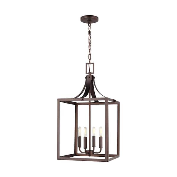 Generation Lighting Labette Large 14 in. 4-Light Bronze Contemporary Industrial Open Cage Hanging Pendant