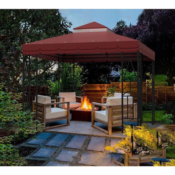 【OnOFF】 KIWDZFU 10x10 Durable Oxford Fabric Double-Tiered Gazebo