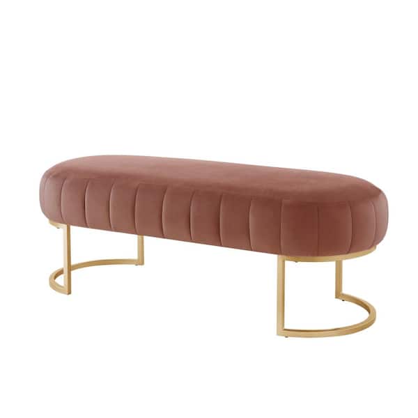 Nicole Miller Mohit Blush/Gold Benches Upholstered Velvet 53 in. L x 22 in. W x 18 in. H