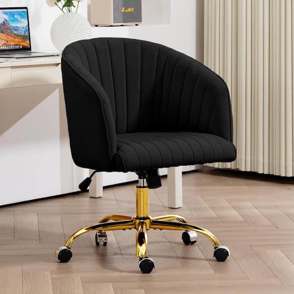 JEAREY Modern Black Velvet Height Adjustable Office Desk Chair with Upholstered Back for Home Office Bedroom Study