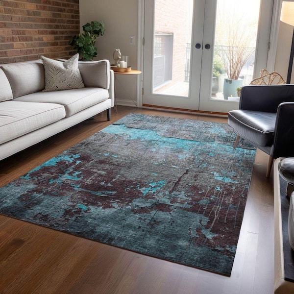 Chantille Machine Washable Indoor/Outdoor Abstract ACN1780 Teal 5 ft. x 7 ft. 6 in. Area Rug