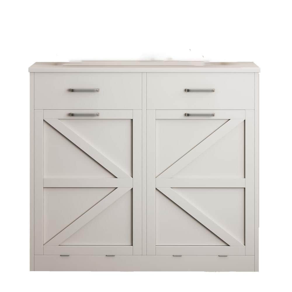 40 in. W x 13.8 in. D x 36 in. H White Assemble 2x10 gal. Tilt Out Trash Ca