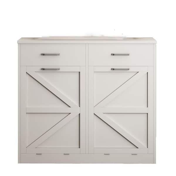 IDEAGLE 40 in. W x 13.8 in. D x 36 in. H White Assemble 2x10 gal. Tilt Out Trash Cabinet w/2-Drawer and Deodorising Function
