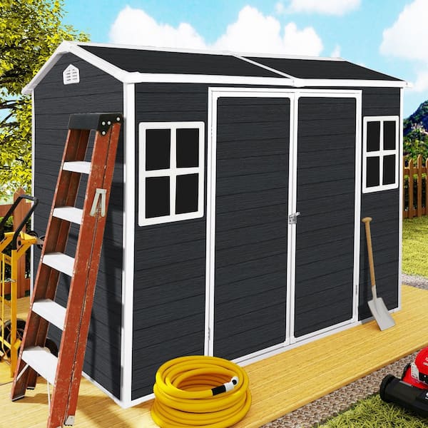 8 ft. W x 4 ft. D Resin Storage Shed with Floor and 2-Windows for Garden and Backyard (28 sq. ft.)