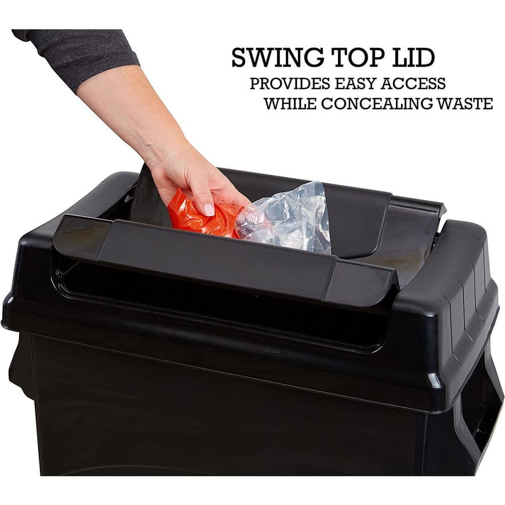 Black 23-Gallon Plastic Wheeled Trash Can with Swing Lid
