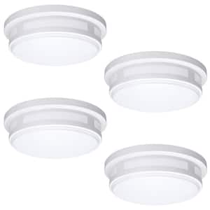 11 in. 1-Light Round White LED Indoor Outdoor Flush Mount Porch Light 830 Lumens 3 Color Temp Changes Wet Rated (4-Pack)