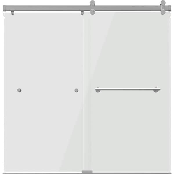 LuxeTrack Greydon 52 to 60 in. W x 60-1/4 in. H Frameless Sliding Bathtub Door in Chrome with 1/4 in. Clear Glass