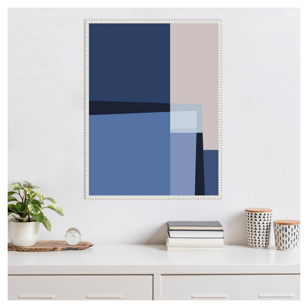 Blue Lines Abstract Canvas Art with White Beaded Frame