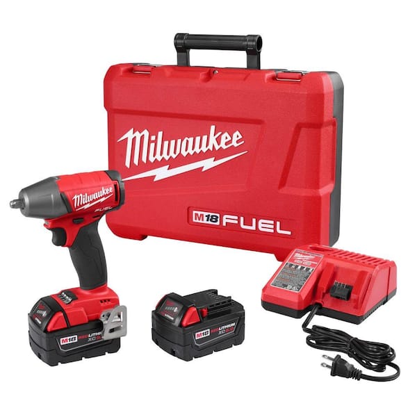 Milwaukee - M18 FUEL 18-Volt Lithium-Ion Brushless Cordless 3/8 in. Impact Wrench with Friction Ring Kit with Two 5 Ah Batteries