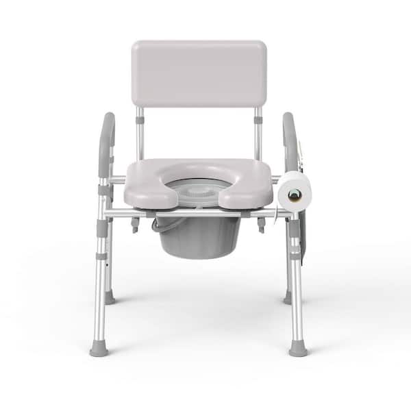 Bedside Commode with Padded Seat, Backrest and 6.5 qt Bucket, Portable Toilet Seat with Paper Holder and Newspaper Bag