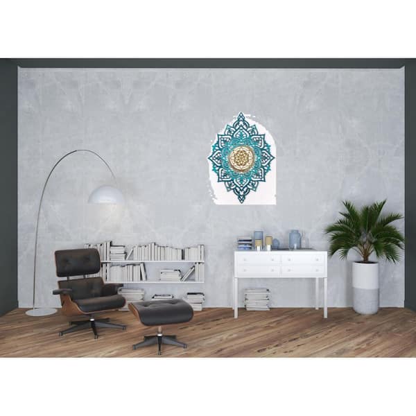 HomeRoots 33.5 in. x 45 in. Turquoise Solid Wood Geometric Shapes Wall Art 1-Piece