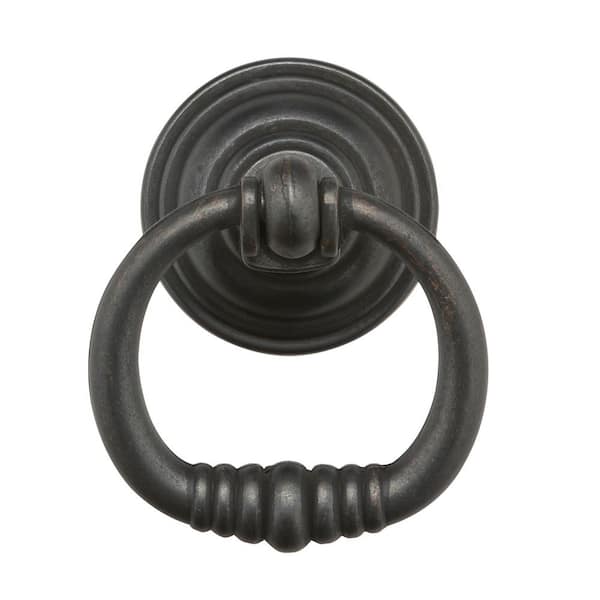 Provence Collection 1-3/4 in. (44 mm) Traditional Matte Black Iron Cabinet Ring Pull