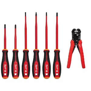 1000-Volt Insulated Slim Tip Screwdriver Set with Self-Adjusting Wire Stripper and Cutter (7-Piece)