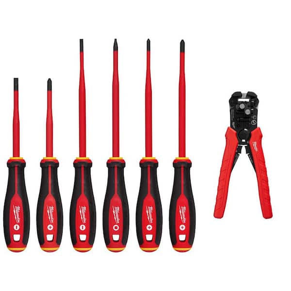 Milwaukee 1000-Volt Insulated Slim Tip Screwdriver Set with Self-Adjusting Wire Stripper and Cutter (7-Piece)