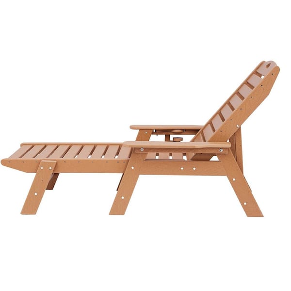 400 lbs. Chaise Lounge Chair, 6 Positions Adjustable Patio Lounge Chair Outdoor HDPE with Backrest and Cup Holder, Brown