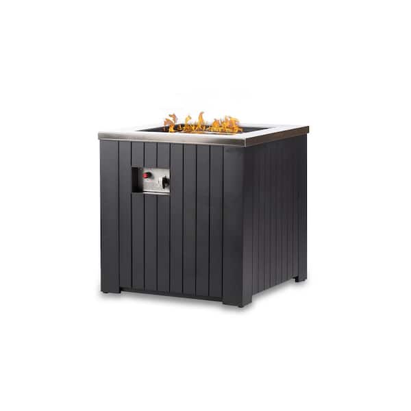 moda furnishings TT 24 in. x 24 in. Square Stainless Steel Chat Propane Black Fire Pit Table with Cover