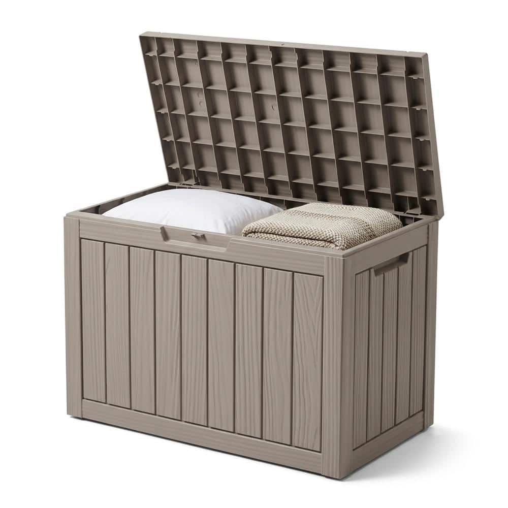 50 Gal. Resin Outdoor Deck Box, Weather-Resistant Large Storage Chest with 1000 lbs Capacity for Patio - Brown