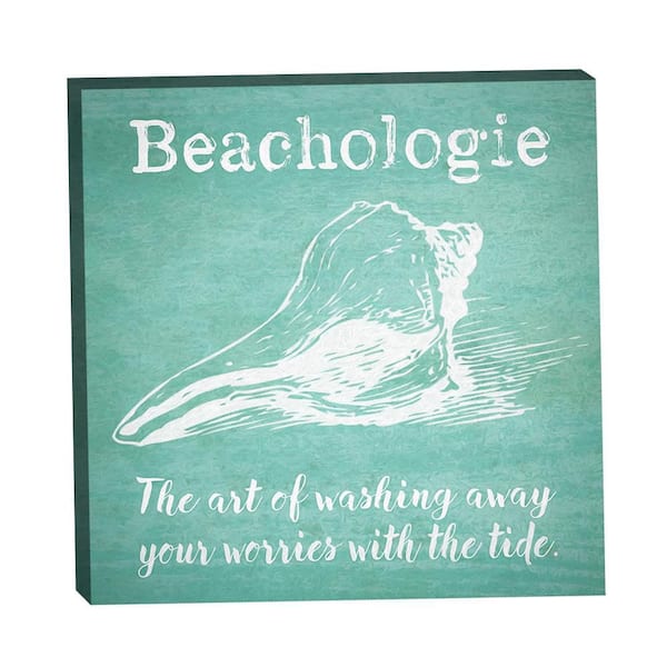Beachologie Washing Away Your Worries Painted by Grotto Studios Unframed Graphic Print Typography 16 in. x 16 in.