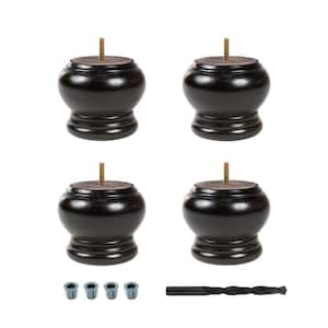 4 in. x 4-3/4 in. Stained Espresso Solid Hardwood Round Bun Foot (4-Pack)