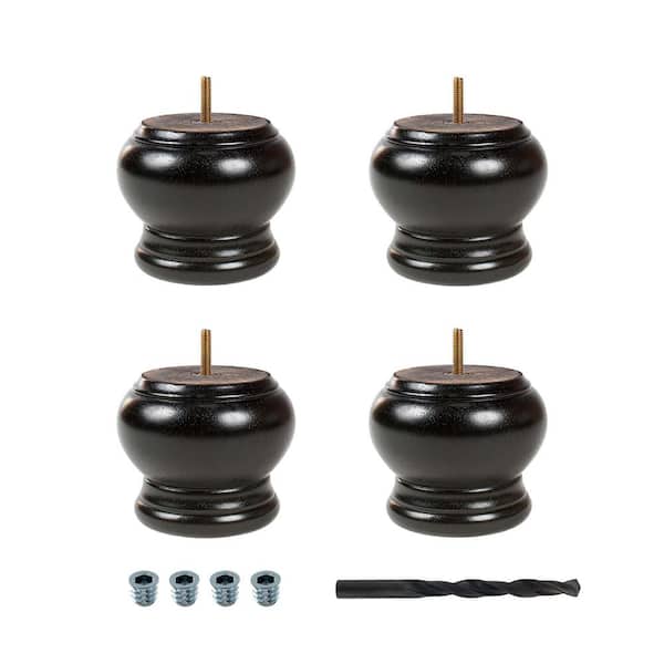 American Pro Decor 4 in. x 4-3/4 in. Stained Espresso Solid Hardwood Round Bun Foot (4-Pack)