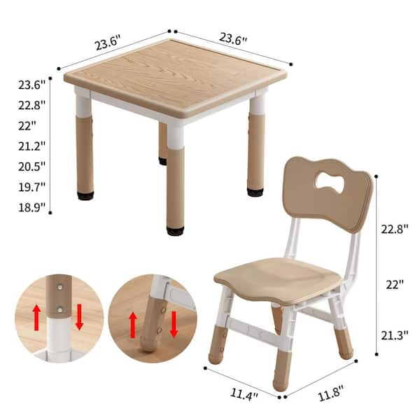 Angel Sar 3-Piece Square Burlywood Kids Table Chair Set, Max