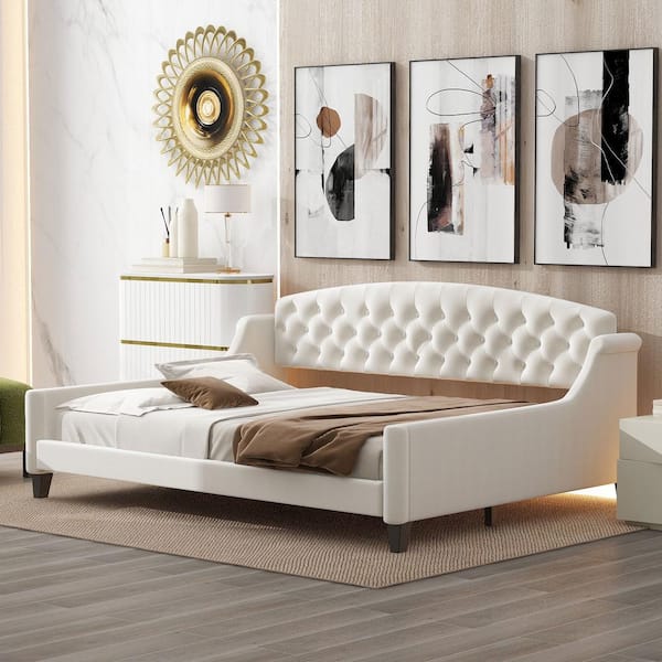 Beige Full Modern Luxury Tufted Button Daybed