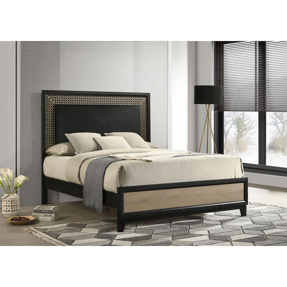 Modern White Queen Upholstered Bed with Gold Accents