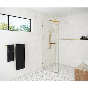 32 in. x 86.75 in. Frameless Shower Door - Arched Single Fixed Panel