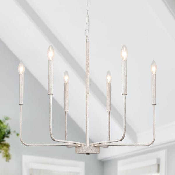 LWYTJO Classic 6-Light Distressed White Traditional Fixture Rustic Linear Farmhouse Candle Kitchen Island Chandelier