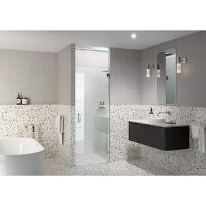30 in. W x 78 in. H Pivot/Hinged Frameless Shower Door in Polished Nickel-Door Only-Width Adj 30.375-30.775