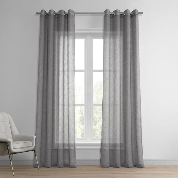 Exclusive Fabrics & Furnishings Gravel Grey Solid Grommet Sheer Curtain - 50 in. W x 120 in. L (1 Panel)