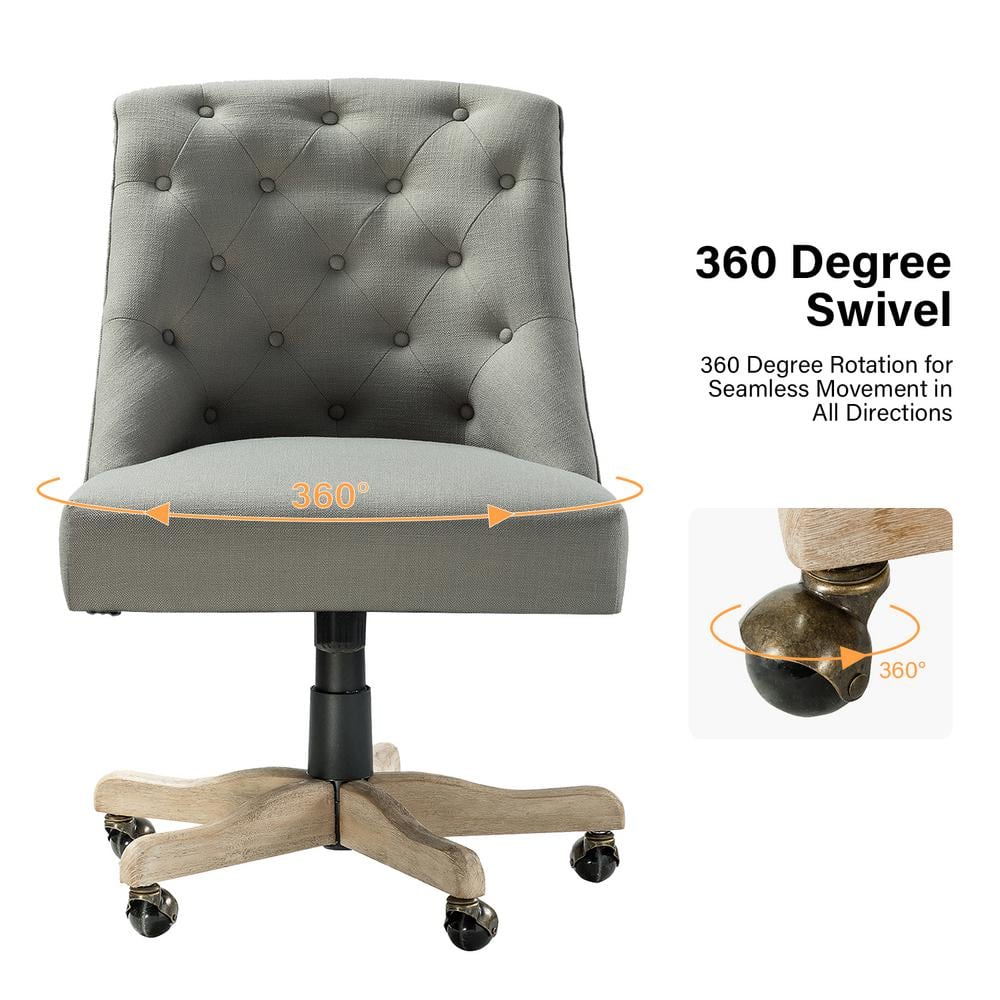 ErgoSwivel Modern Gray Fabric Armless Task Chair with Wood & Metal Base