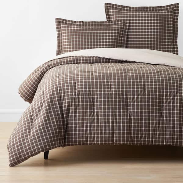 Company Cotton Windowpane Yarn-Dyed Brown Full Cotton Percale Comforter