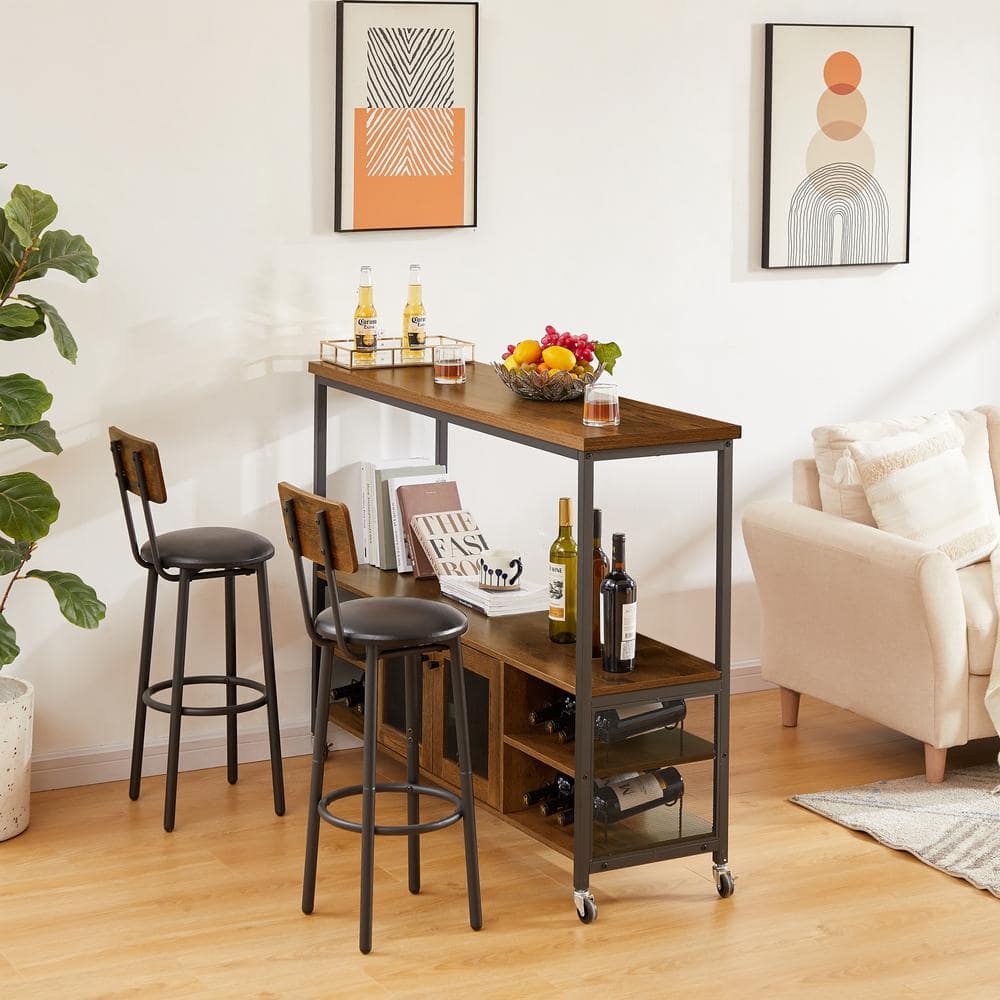 Tileon Brown Wine Shelf Table, Modern Wine Bar Console Table