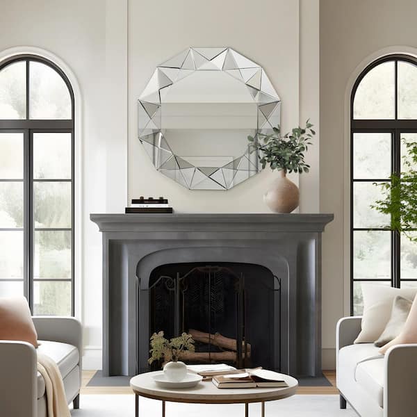 39 in. W x 39 in. H Silver Round Geometric Wall Mirror Modern Glam All-Mirror Frame Decorative Mirror for Foyer