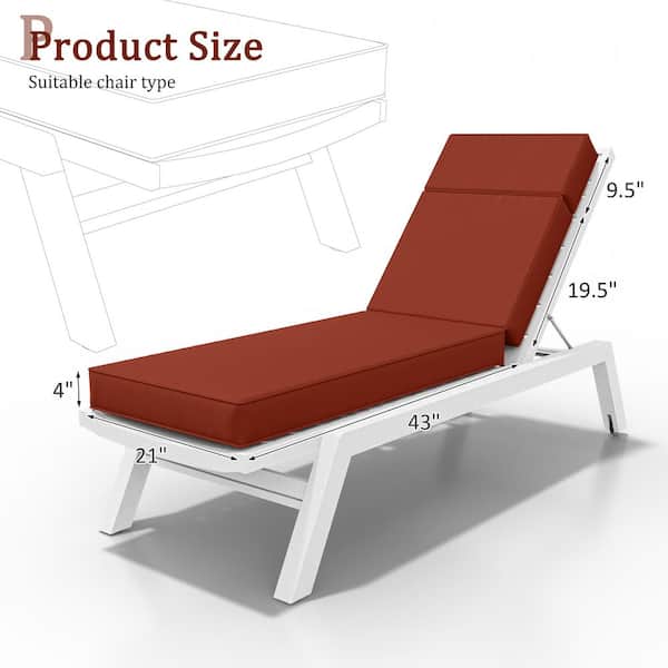 71 in. x 21 in. x 4 in. Premium Waterproof Chaise Lounge Cushion, All-Weather Replacement for Outdoor Chairs Terra Red