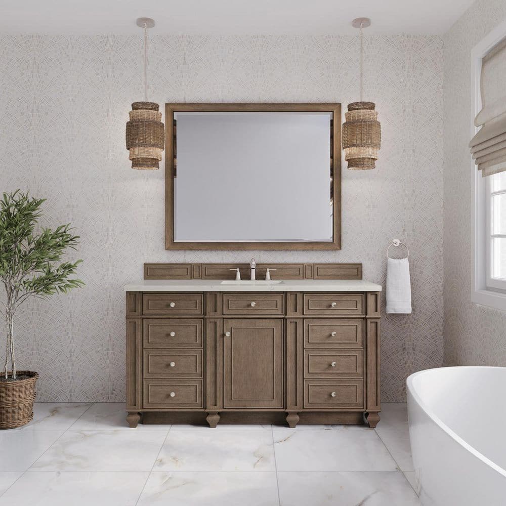 Bristol 60.0 in. Single Bath Vanity in Whitewashed Walnut with Siberian Wireless Charging Quartz Top price history on PriceWatchPro