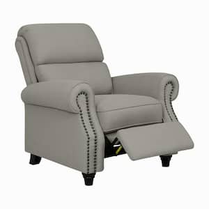 Dove Gray Linen-Like Fabric Pushback Recliner with Bronze Nailhead Trim
