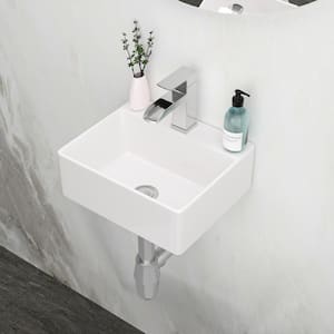 13.6 in. Wall-Mounted Ceramic Rectangular Bathroom Sink in White with Single Faucet Hole