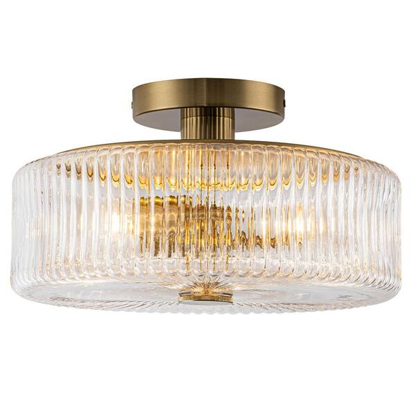 EDISLIVE 16 in. 3-Light Dome Brushed Gold Flush Mount Ceiling