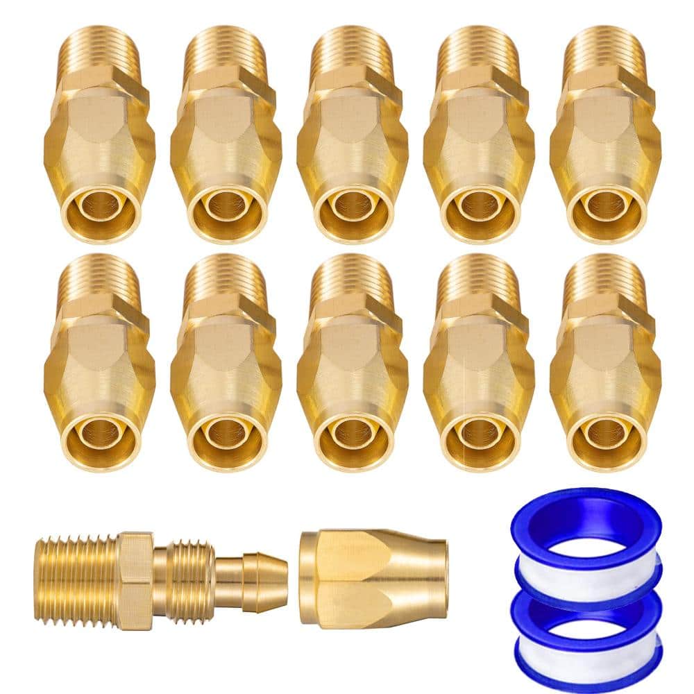 3/8 Inch Barb x 1/4 Inch NPT Male Reusable Solid Brass Hose Fittings with Ferrule Nuts and Teflon Tape, 10-Pack price history on PriceWatchPro