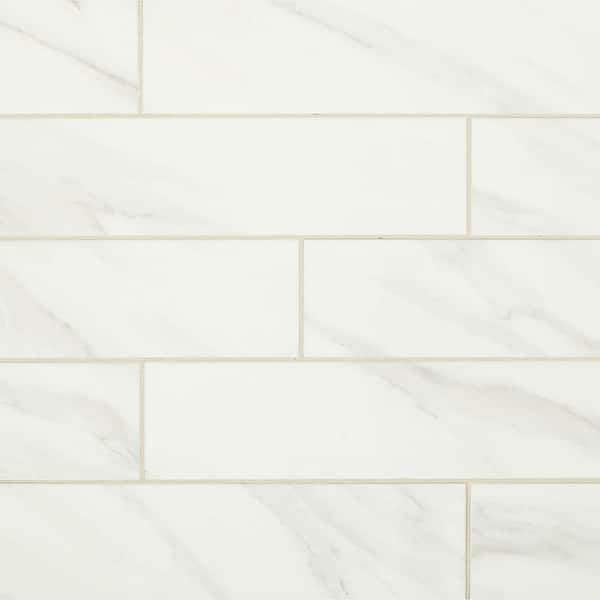 Daltile Selwyn Bianco Calacatta 4 in. x 16 in. Glazed Ceramic Wall Tile