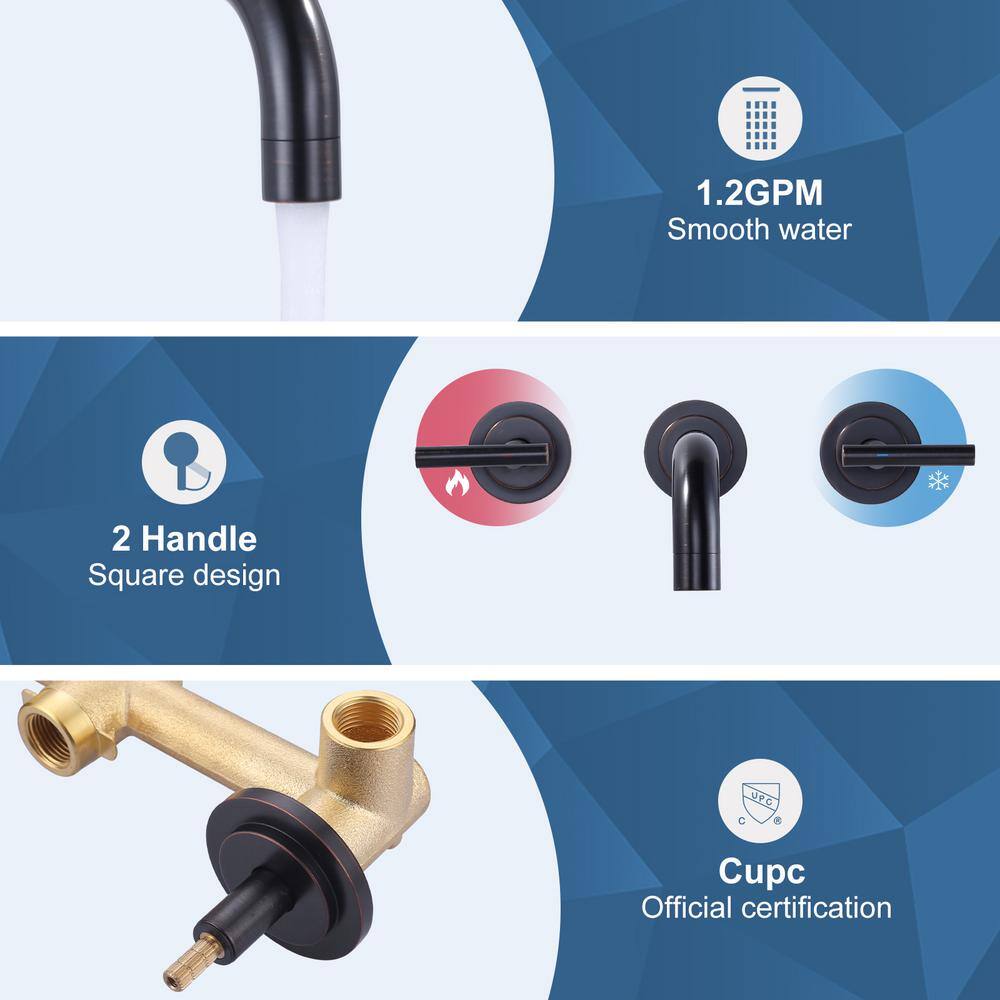 Oil Rubbed Bronze Double Handle Wall Mounted Bathroom Faucet
