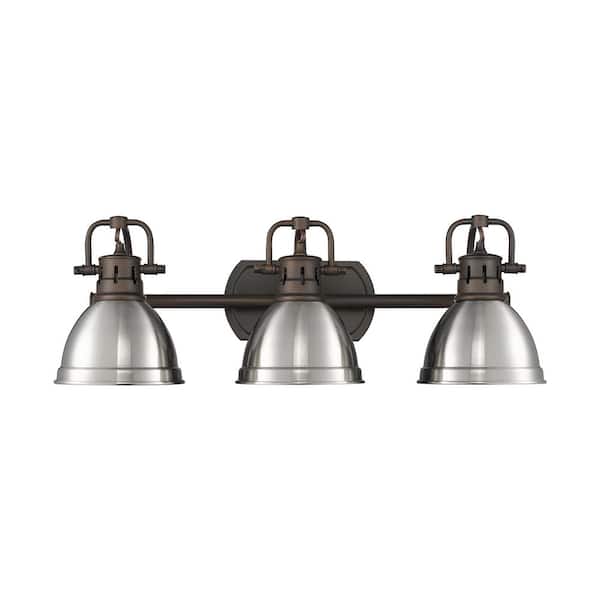 Golden Lighting Duncan 8.25 in. 3 Light Rubbed Bronze Vanity Light with Pewter Shade