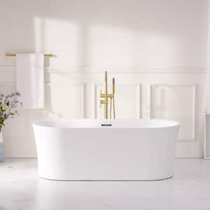 67 in. Pure Virgin Acrylic Flatbottom Freestanding Soaking Bathtub in White with Drain and Overflow Included