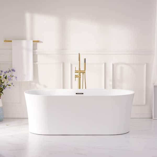 67 in. Pure Virgin Acrylic Flatbottom Freestanding Soaking Bathtub in White with Drain and Overflow Included