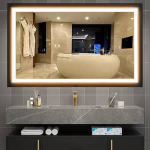 42 in. W x 24 in. H Large Rectangular Metal Framed Dimmable AntiFog Wall Mount LED Bathroom Vanity Mirror in Black
