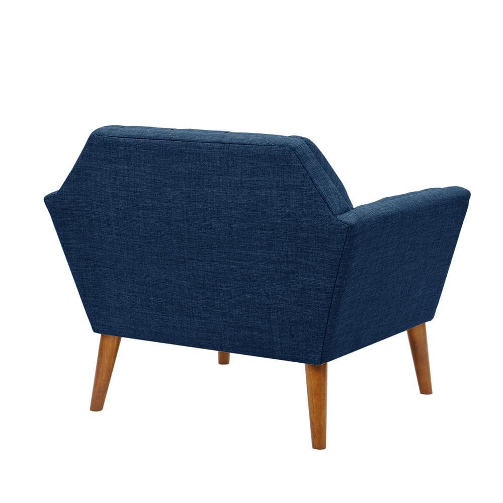 Blue Mid-Century Modern Wood Accent Chair with Button Tufting