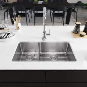 Undermount Stainless Steel 31-1/8 in. 40/60 Double Bowl Kitchen Sink Kit